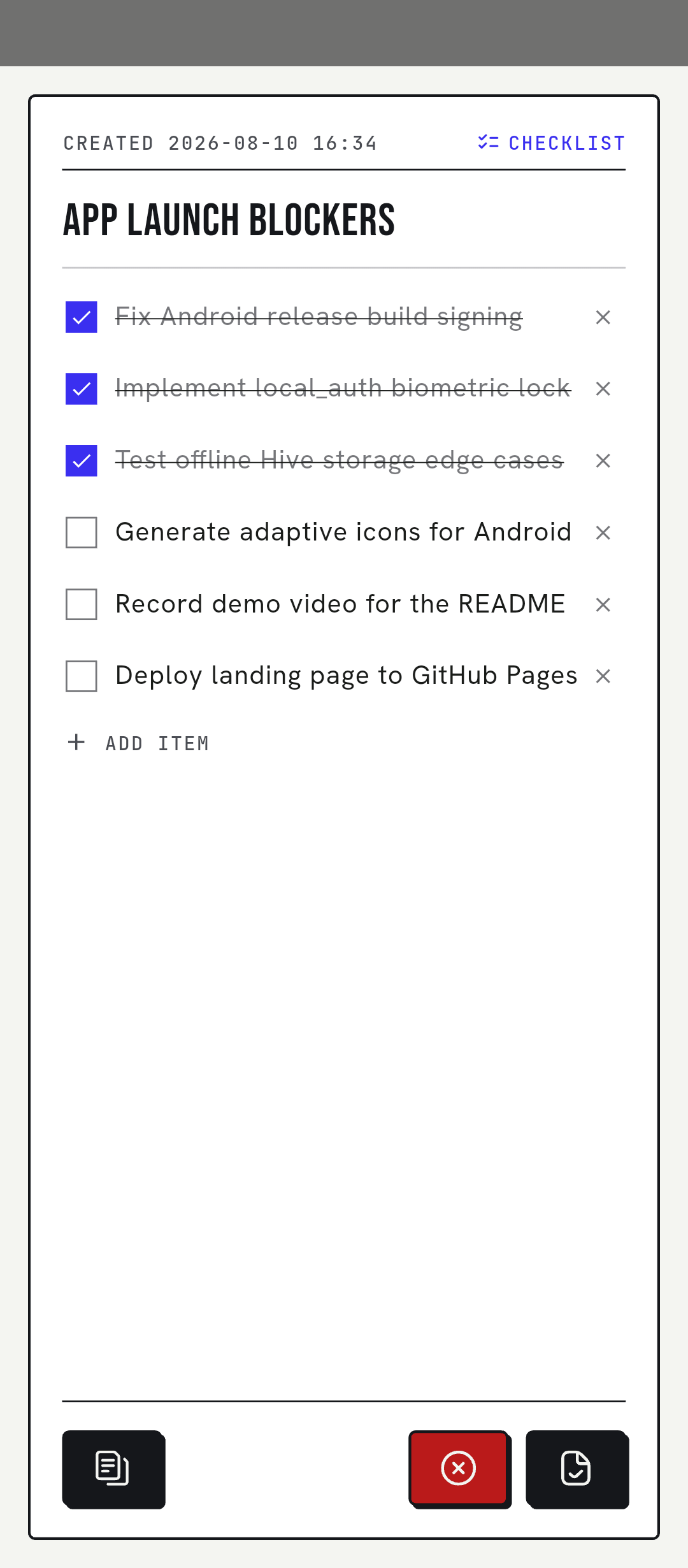 Atomic Notes checklist editor