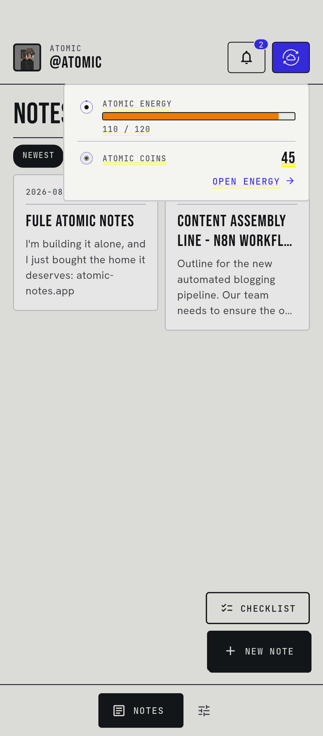 Energy popup